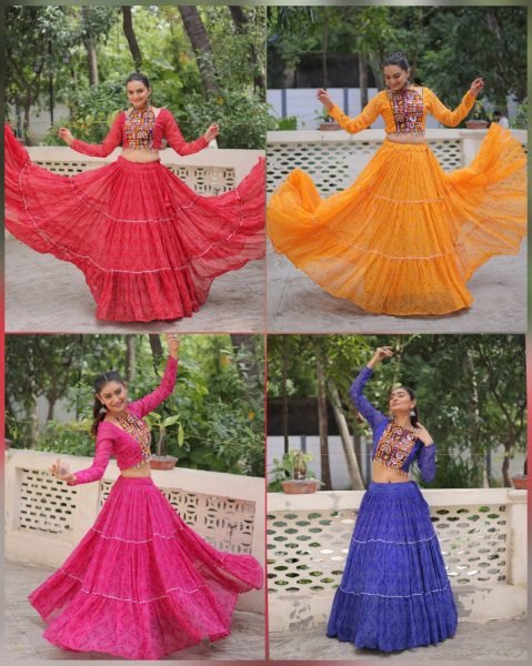 Blue Georgette Lehenga with Traditional Gamthi Blouse  Navratri Festival Look Navratri Collection