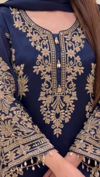 Blue Georgette Pakistani Suits With Embroidery Work On Top For Best Wholesale Price Ready To Wear Collection