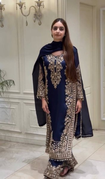 Blue Georgette Pakistani Suits With Embroidery Work On Top For Best Wholesale Price Ready To Wear Collection