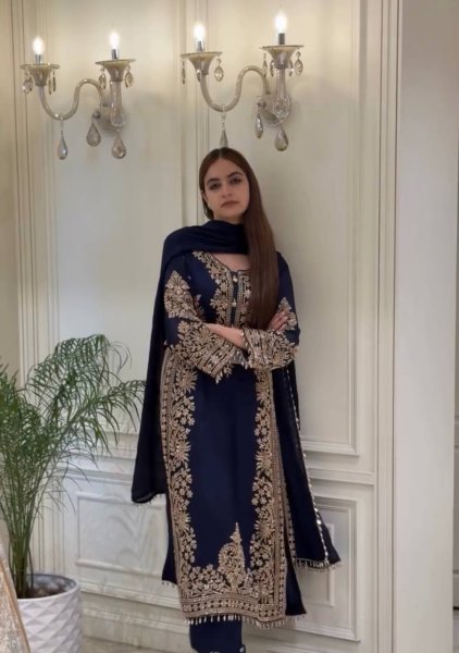 Blue Georgette Pakistani Suits With Embroidery Work On Top For Best Wholesale Price Ready To Wear Collection