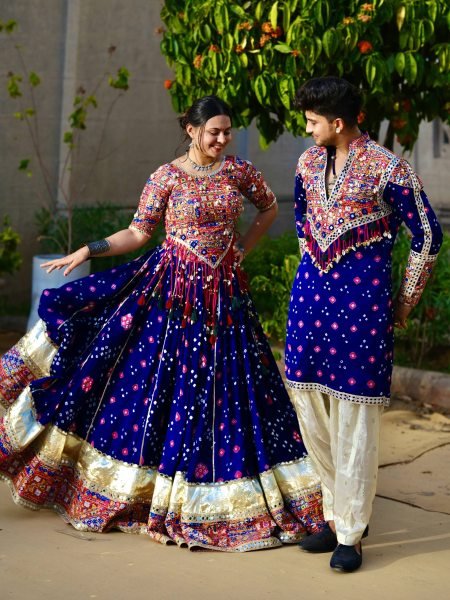Blue Heavy Muslin Cotton Navratri Lehenga Choli with Real Mirror Work at Wholesale rate Navratri Lehnega Choli