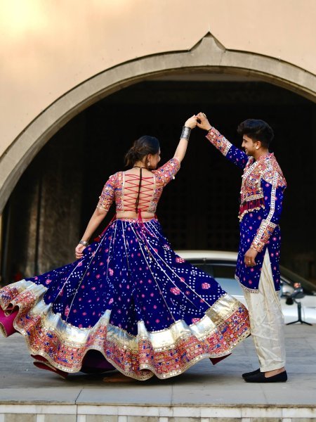 Blue Heavy Muslin Cotton Navratri Lehenga Choli with Real Mirror Work at Wholesale rate Navratri Lehnega Choli