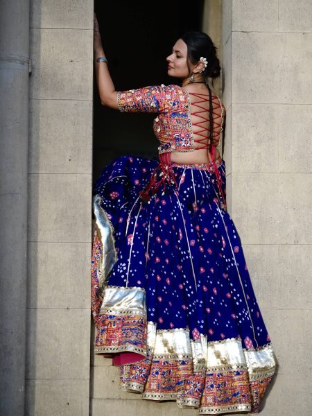 Blue Heavy Muslin Cotton Navratri Lehenga Choli with Real Mirror Work at Wholesale rate Navratri Lehnega Choli