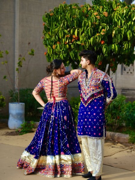 Blue Heavy Muslin Cotton Navratri Lehenga Choli with Real Mirror Work at Wholesale rate Navratri Lehnega Choli