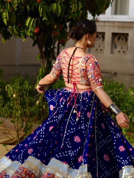 Blue Heavy Muslin Cotton Navratri Lehenga Choli with Real Mirror Work at Wholesale rate Navratri Lehnega Choli