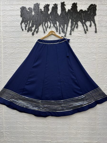 Blue Heavy Rayon Cotton Lehenga with Gota Patti Flair and Unstitched Blouse Navratri Lehnega Choli