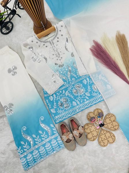 Blue Readymade Girls Palazzo Suit with Fox Georgette Dupatta for Parties Girls Wear
