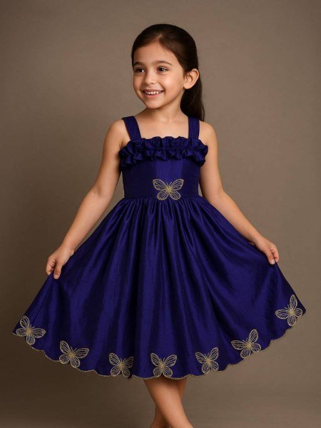 Blue Soft Silk Kids Gown with Elegant Shine For Birthdays and Party Nights at Wholesale Rate Kurtis