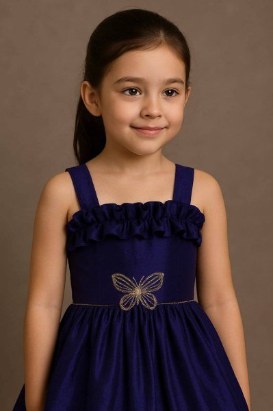 Blue Soft Silk Kids Gown with Elegant Shine For Birthdays and Party Nights at Wholesale Rate Girls Wear