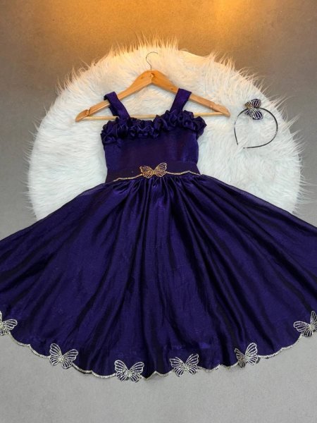 Blue Soft Silk Kids Gown with Elegant Shine For Birthdays and Party Nights at Wholesale Rate Girls Wear