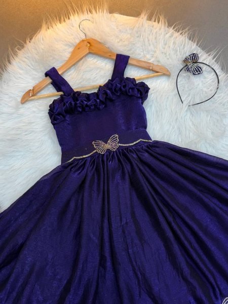 Blue Soft Silk Kids Gown with Elegant Shine For Birthdays and Party Nights at Wholesale Rate Girls Wear