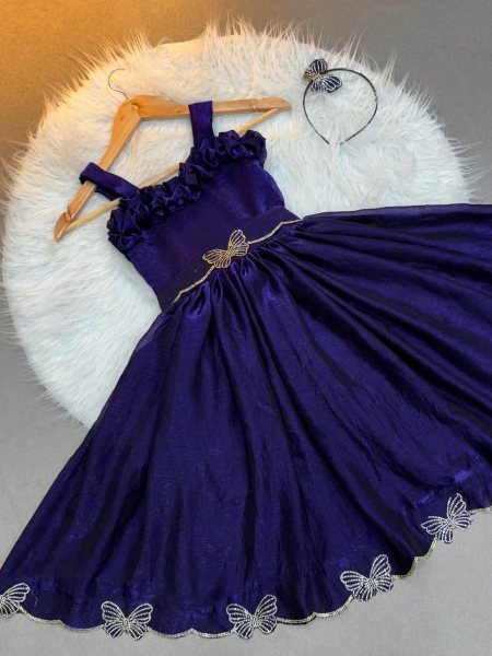 Blue Soft Silk Kids Gown with Elegant Shine For Birthdays and Party Nights at Wholesale Rate Girls Wear