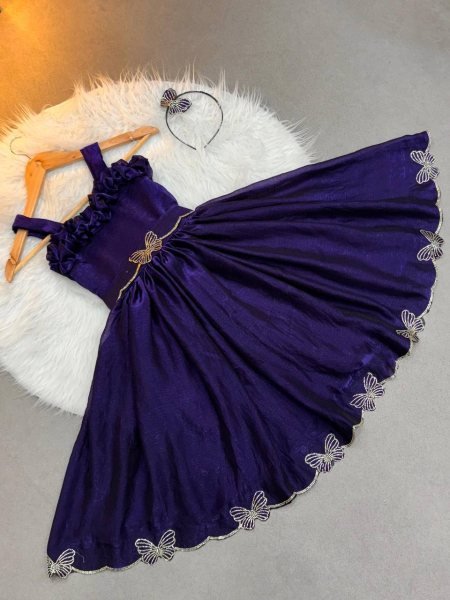 Blue Soft Silk Kids Gown with Elegant Shine For Birthdays and Party Nights at Wholesale Rate Girls Wear