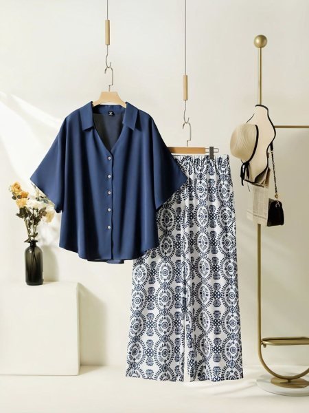 Blue Top With Digital Print Palazzo Set Soft Fabric Co ord For Women Kurtis