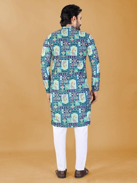 Blue Traditional Kurta with Modern Digital Print for Garba Night Kurta Pajama Wholesale
