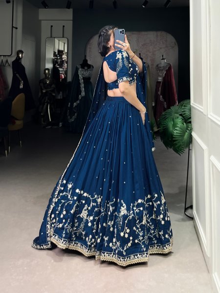 Blue Vichitra Silk Lehenga and Arti Silk Choli with All Over Zari Sequins Work and Dupatta Designer Lehenga Choli