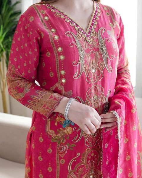 Blush Bloom Light Pink Satin Kurti Set Luxe Digital Print 3-Piece Silk Ensemble for Festive Wear  Straight Cut Long Kurtis