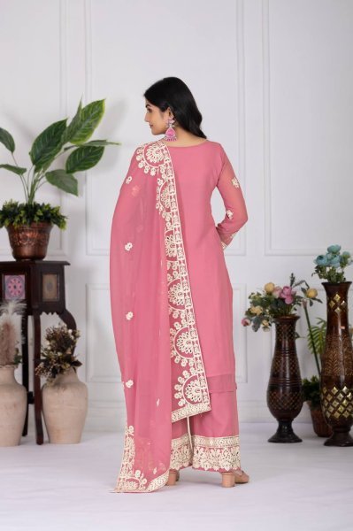 Blush Elegance in Baby Pink Palazzo Set Georgette Kurti with Mirror Embroidery   Dupatta Embroidery Kurtis 