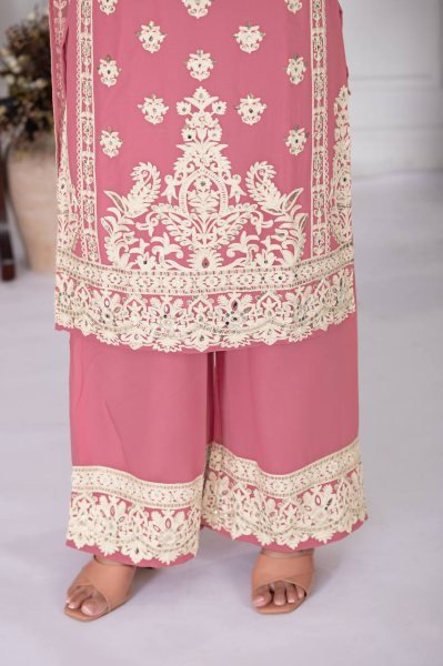Blush Elegance in Baby Pink Palazzo Set Georgette Kurti with Mirror Embroidery   Dupatta Embroidery Kurtis 