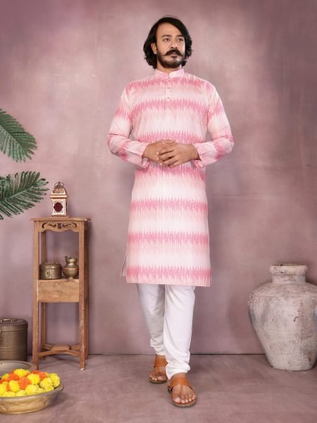 Blush Pink Cotton Printed Kurta Set For Wedding Look  Kurta Pajama Wholesale