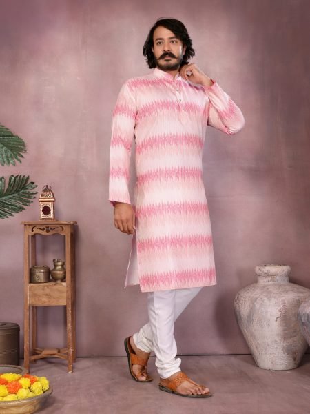 Blush Pink Cotton Printed Kurta Set For Wedding Look  Kurta Pajama Wholesale