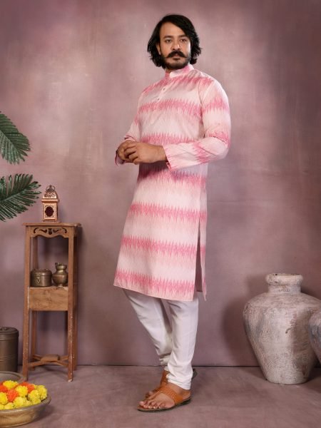 Blush Pink Cotton Printed Kurta Set For Wedding Look  Kurta Pajama Wholesale