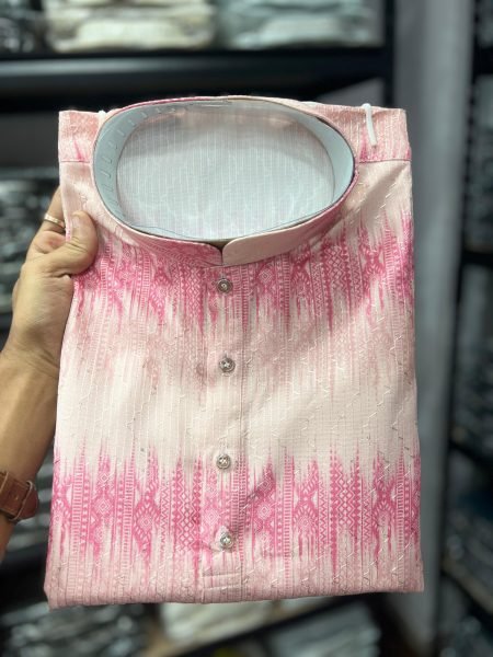 Blush Pink Cotton Printed Kurta Set For Wedding Look  Kurta Pajama Wholesale