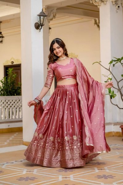 Blush Pink Embroidered Crush Lehenga Choli with Dupatta for Wedding Ready Look Designer Lehenga Choli
