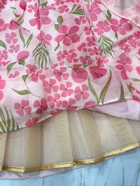 Blush Pink Floral Taby Silk Lehenga Choli Set with Hand Painted Blouse   Organza Dupatta Set at Low Price  Designer Lehenga Choli