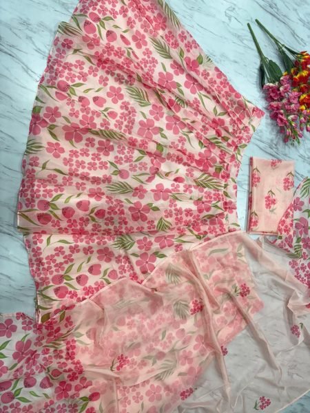 Blush Pink Floral Taby Silk Lehenga Choli Set with Hand Painted Blouse   Organza Dupatta Set at Low Price  Designer Lehenga Choli