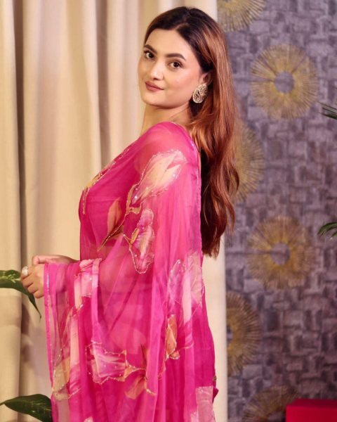 Blush Pink Floral Tebby Organza Saree with Handwork Perfect for Day Weddings  Organza Sarees Wholesale
