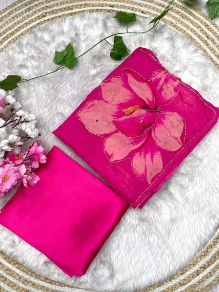 Blush Pink Floral Tebby Organza Saree with Handwork Perfect for Day Weddings  Organza Sarees Wholesale