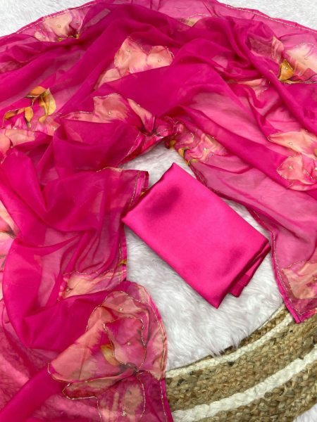 Blush Pink Floral Tebby Organza Saree with Handwork Perfect for Day Weddings  Organza Sarees Wholesale