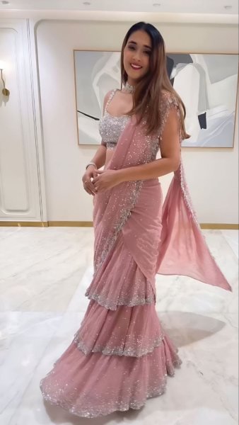 Blush Pink Frill Saree in Faux Georgette Perfect for Luxe Evening Parties Ready To Wear Saree 