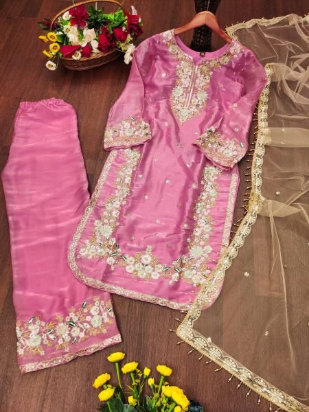 Blush Pink Jimmy Choo Palazzo Set with Fancy Sleeves Elegant Partywear Ensemble Ready To Wear Collection