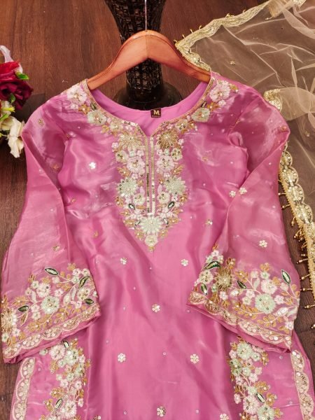 Blush Pink Jimmy Choo Palazzo Set with Fancy Sleeves Elegant Partywear Ensemble Ready To Wear Collection