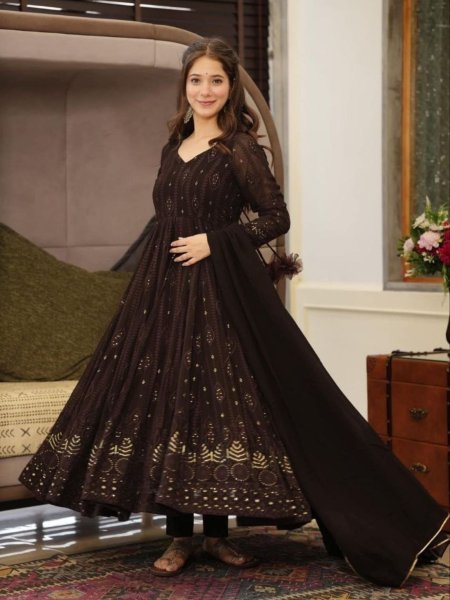 Bohemian Black Georgette Embroidered Kali Cut Suit with Dupatta for Party Wear 