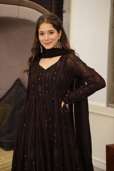 Bohemian Black Georgette Embroidered Kali Cut Suit with Dupatta for Party Wear Ready To Wear Collection