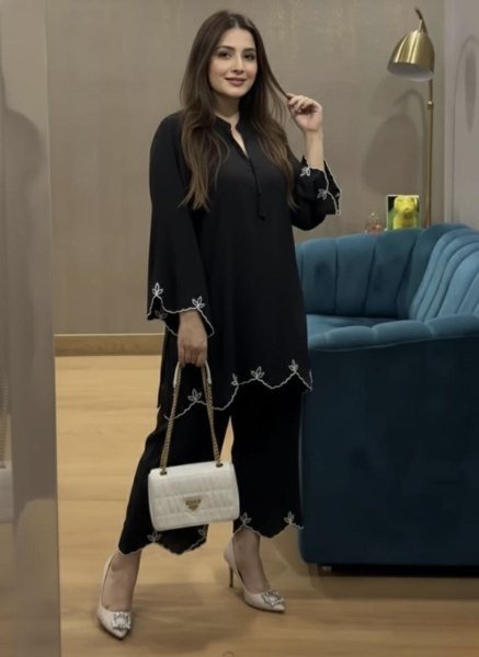Bohemian Black Premium Viscose Rayon Embroidered Kurta Pant Set for Women CO ORD Sets