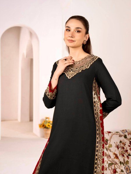Bohemian Black Pure Mul Chanderi Kurti Palazzo Set with Embroidery Work and Nazmin Lace Border Dupatta Ready To Wear Collection