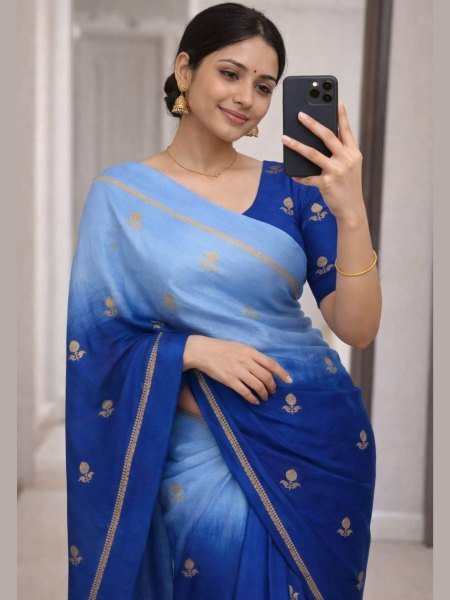 Bohemian Blue Designer Silk Saree with Satin Border for Women Sarees 