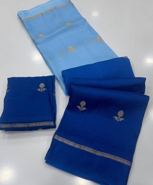 Bohemian Blue Designer Silk Saree with Satin Border for Women Silk Sarees Wholesale