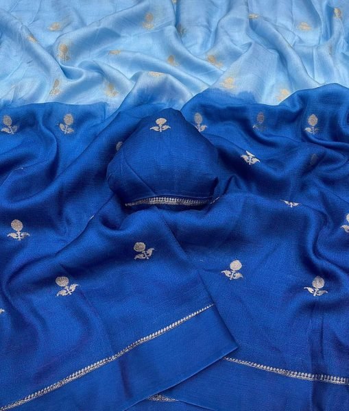 Bohemian Blue Designer Silk Saree with Satin Border for Women Silk Sarees Wholesale