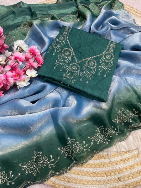 Bohemian Blue Space Soft Silk Designer Saree with Banglori Silk Blouse at Factory Price 
