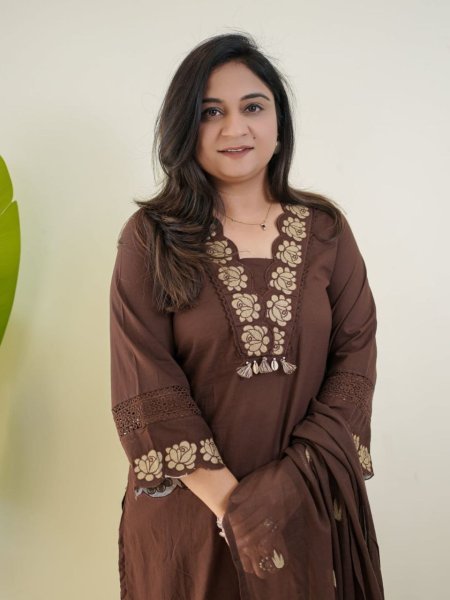 Regal Brown Cotton Kurti with Pant and Dupatta for Everyday Ethnic Wear Cotton Kurtis Wholesale