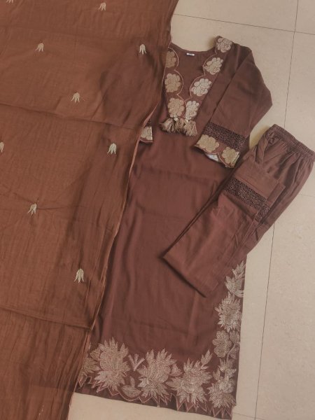 Regal Brown Cotton Kurti with Pant and Dupatta for Everyday Ethnic Wear Cotton Kurtis Wholesale