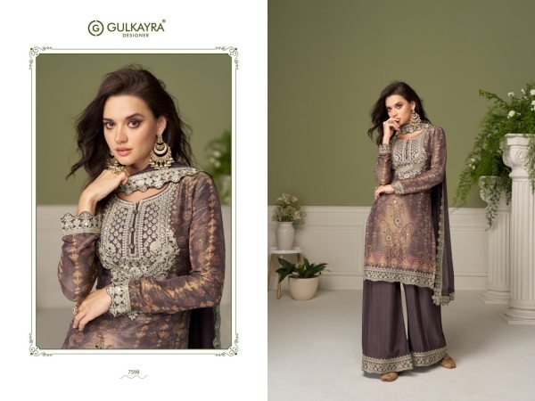 Bohemian Coffee Designer Chinon Silk Kurta Palazzo Dupatta Set with Digital Print Designer Plazzo Salwar Suits Wholesale