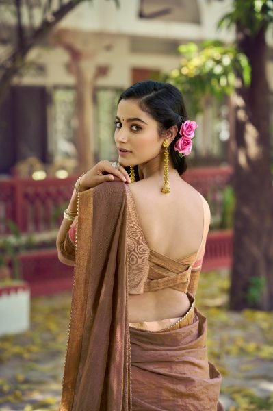 Bohemian Cream South Indian Style Poly Dyeable Lehenga Choli with Zari Border Half Saree Lehenga