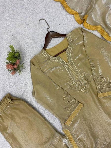 Bohemian Golden Fendy Embroidered Festive Short Kurti Palazzo Set Wholesale Manufacturer Ready To Wear Collection