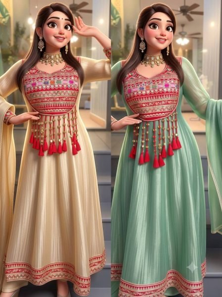 Bohemian Green Designer Salsa Crush Silk Top with Coding Dori and Latkan at Wholesale Rate Ready To Wear Collection
